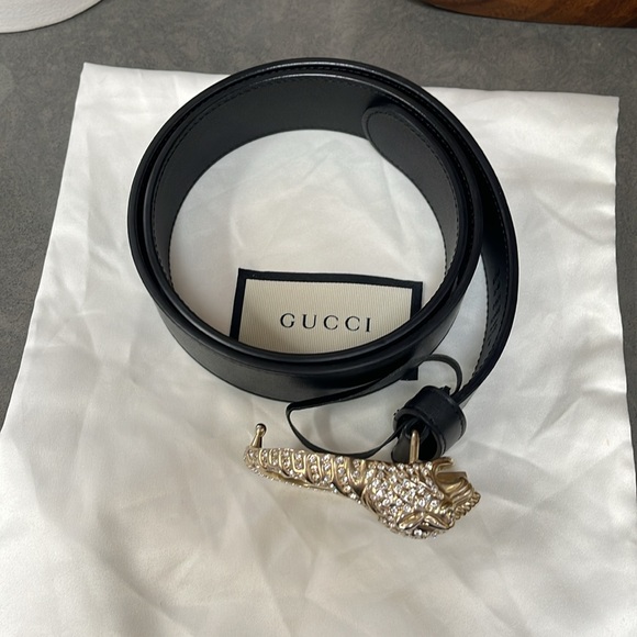 Gucci Moon Calfskin Crystal Tiger Belt 32” pant size 4 Black - Picture 2 of 10
